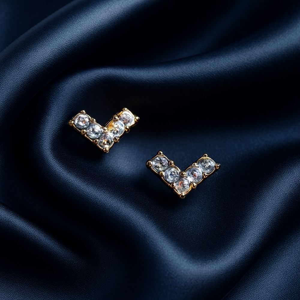 Gold Stud Earrings w/ Crystal Accents – Elegant Sparkle Minimalist Women Jewelry